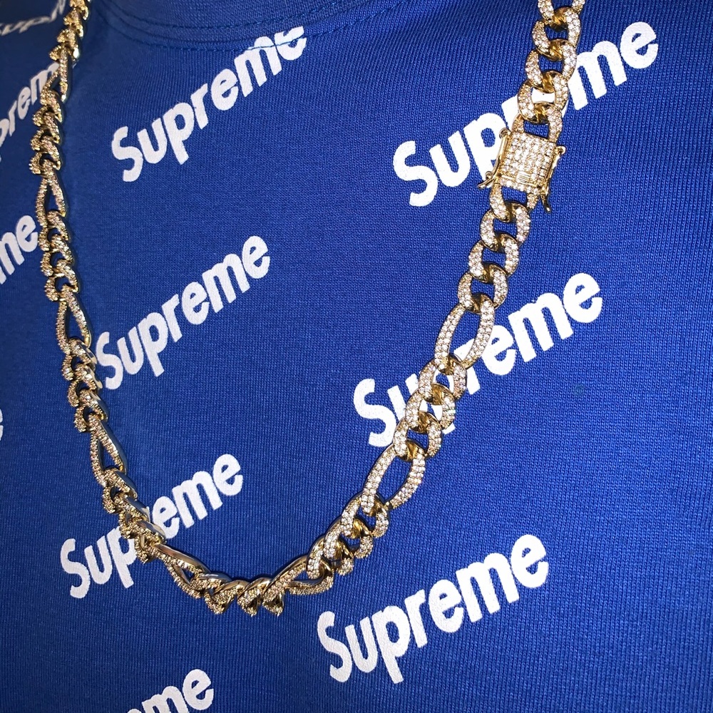 Gold Gods 10mm iced figaro chain 26”